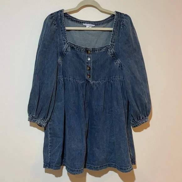 Baltic Born Gretchen Babydoll Long Sleeve Denim Mini Dress Size Large Western - Picture 2 of 11